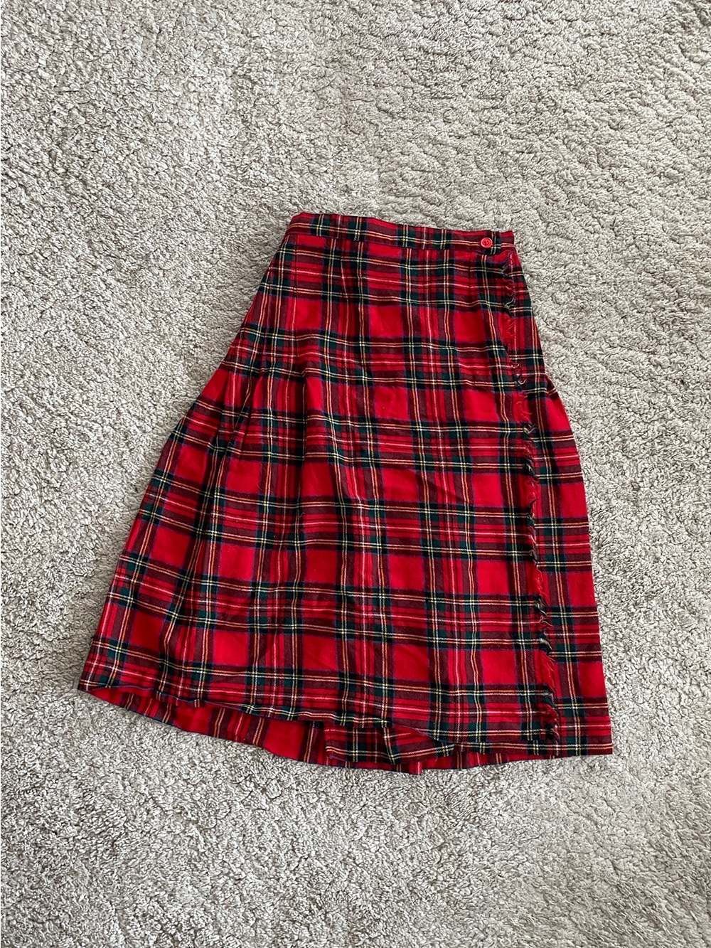 Thrifted Red Plaid Wrap Midi Skirt